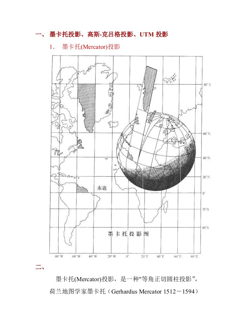 墨卡托投影、高斯-克吕格投影、UTM投影及我国采用的6度分带和3度分带