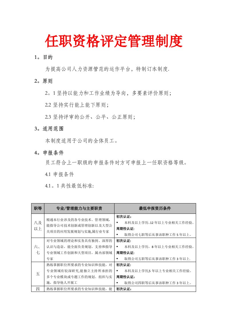 精品文档-制度任职资格评定管理制度