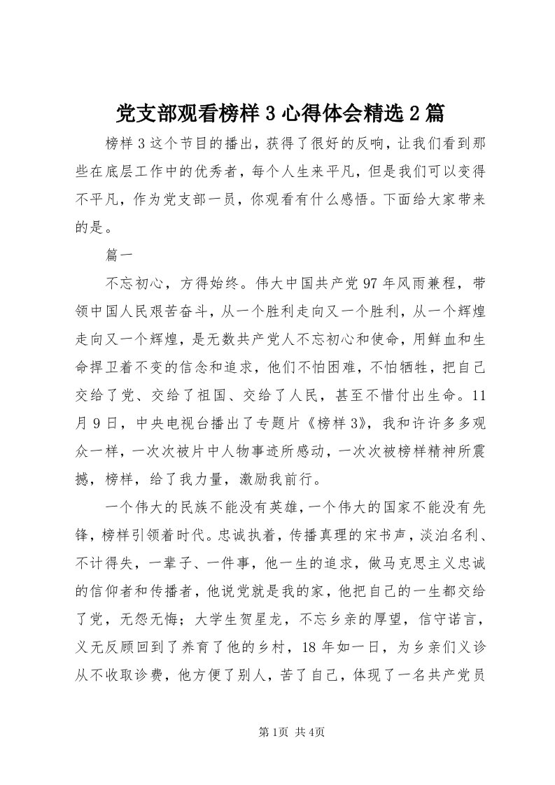 党支部观看榜样3心得体会精选篇