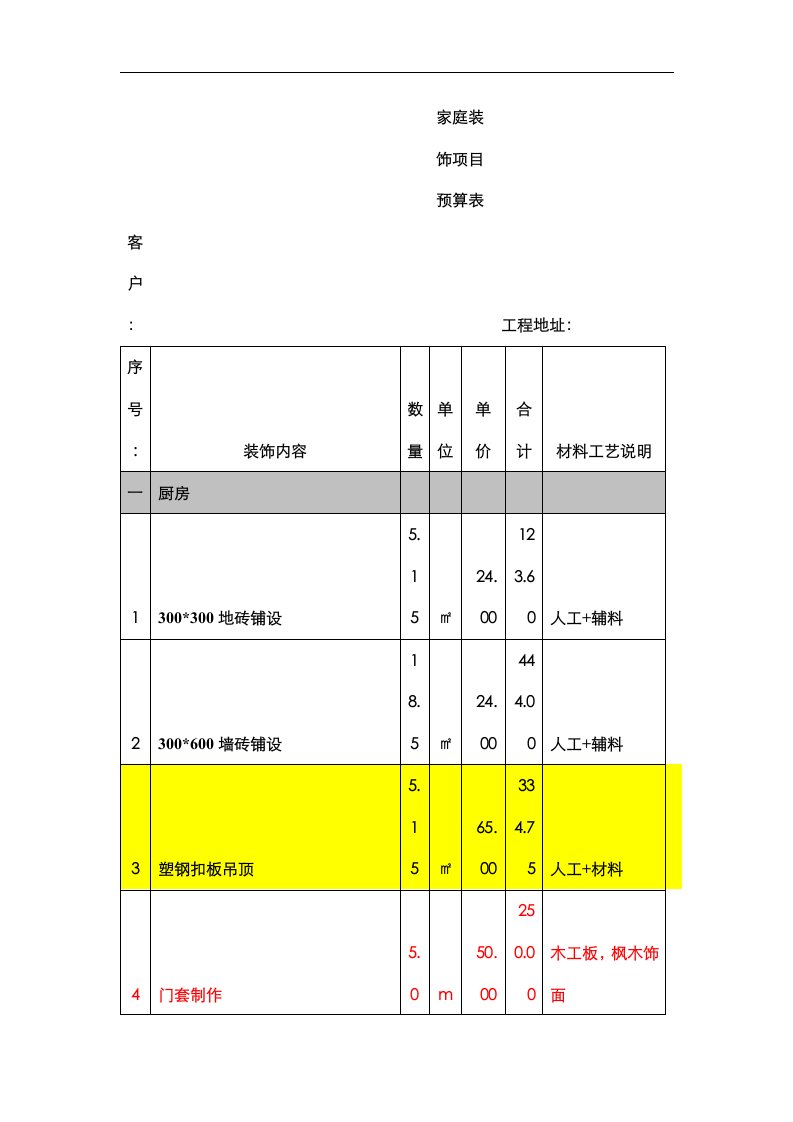 装饰公司报价单46196