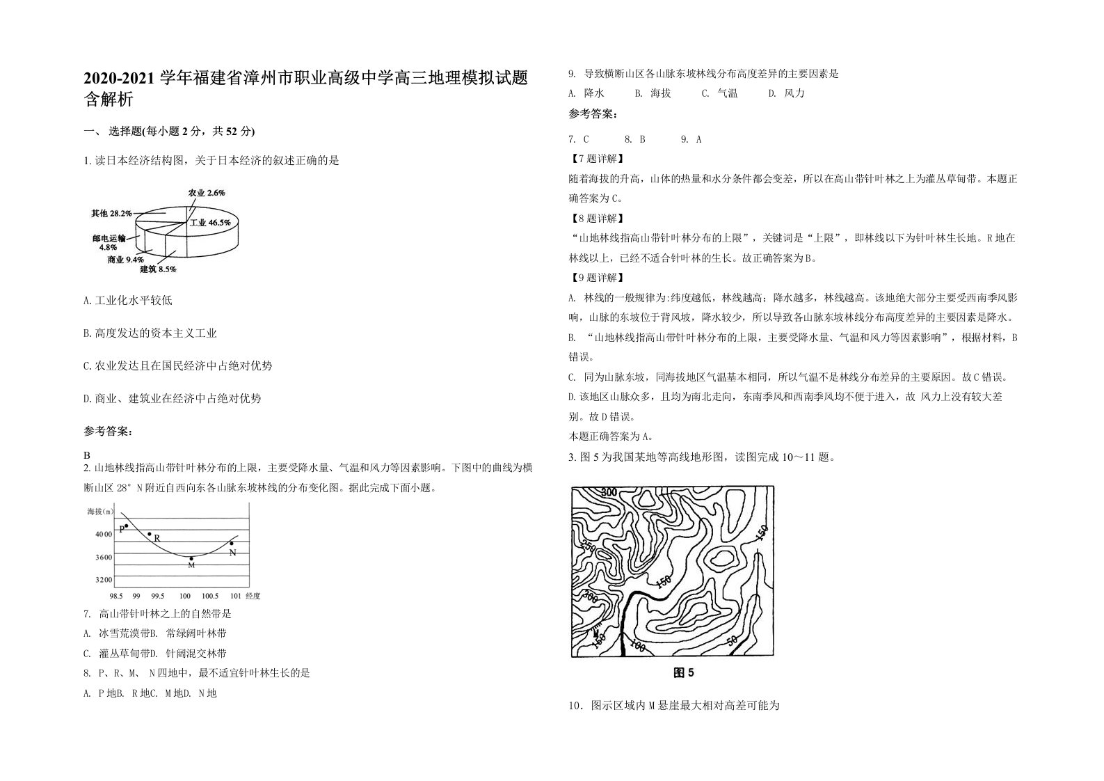 2020-2021学年福建省漳州市职业高级中学高三地理模拟试题含解析