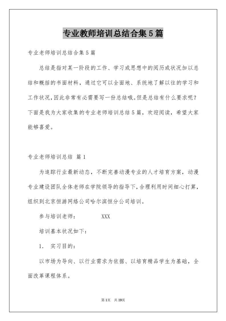 专业教师培训总结合集5篇