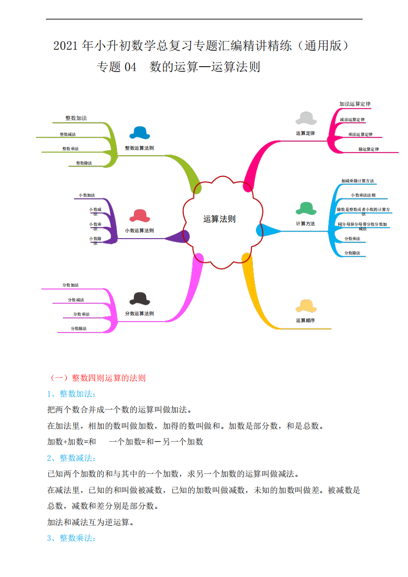 专题04《数的运算—运算法则》(解析板)2021年小升初数学总复习专题汇编精讲精练(通用版)