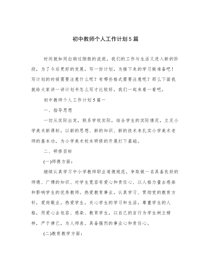 初中教师个人工作计划5篇