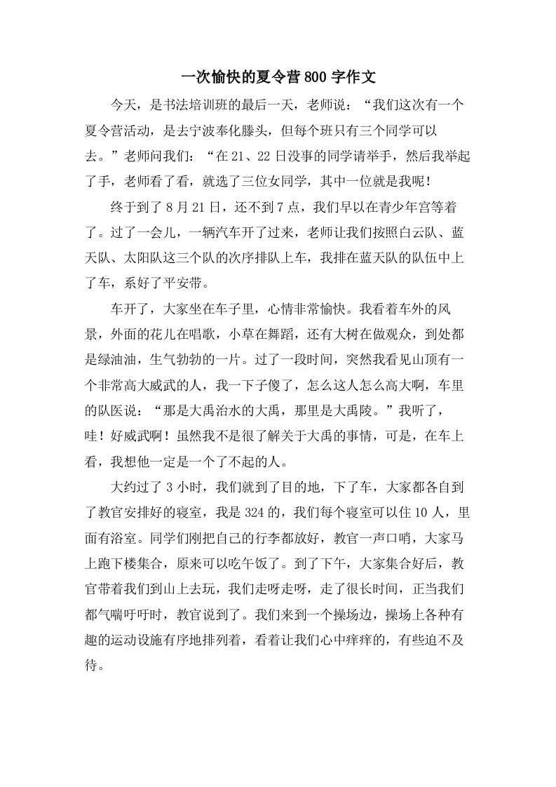 一次愉快的夏令营800字作文