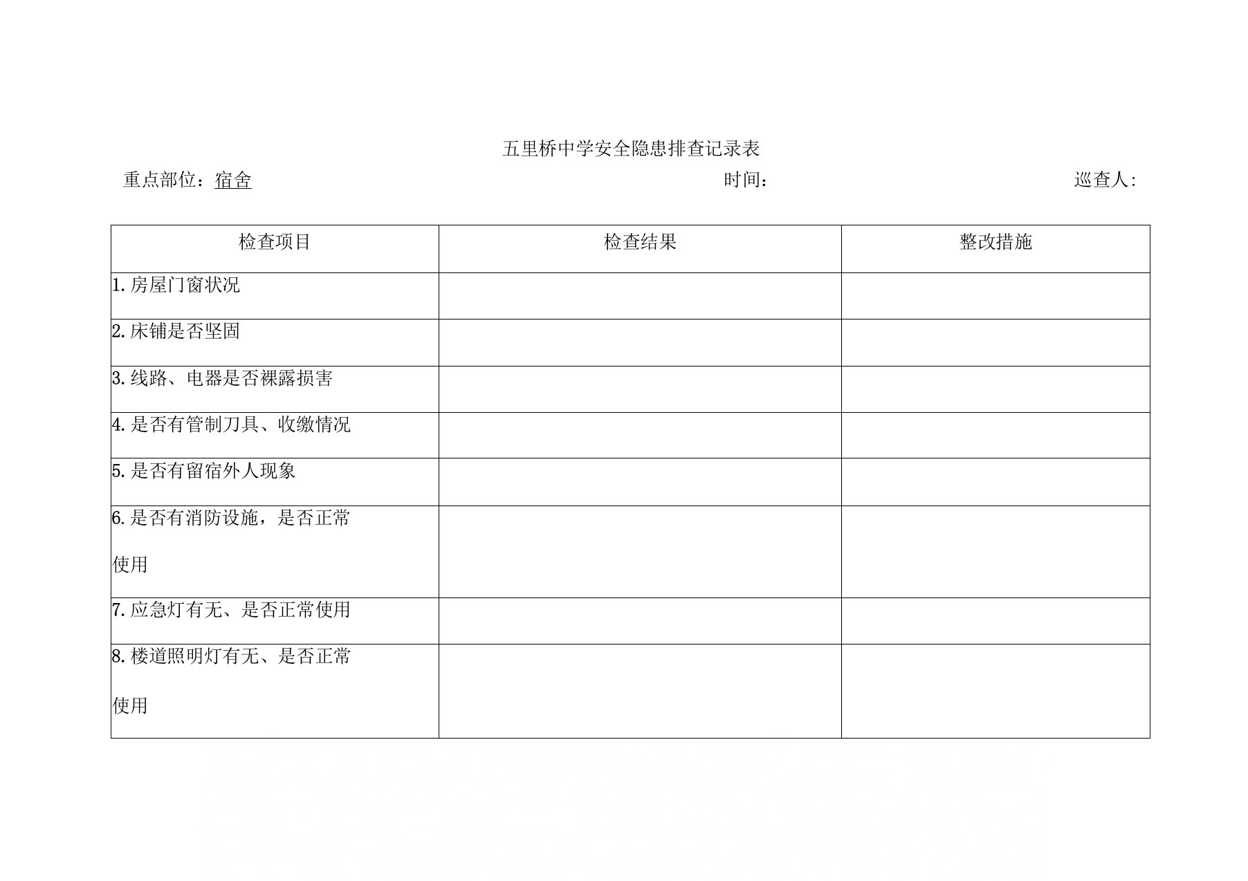 学校安全隐患排查记录表