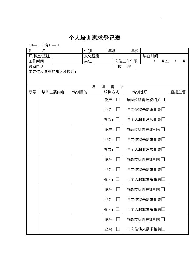 个人培训需求登记表01