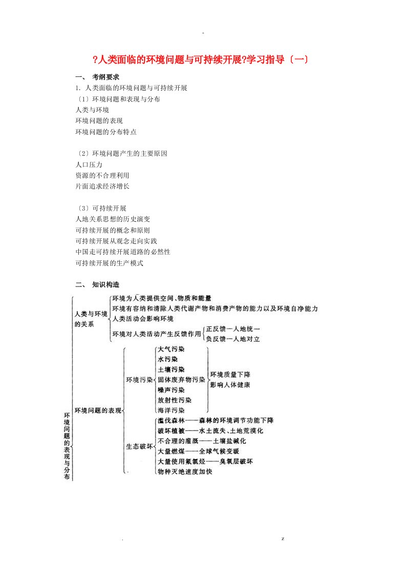 高三地理人类面临的环境问题及可持续发展