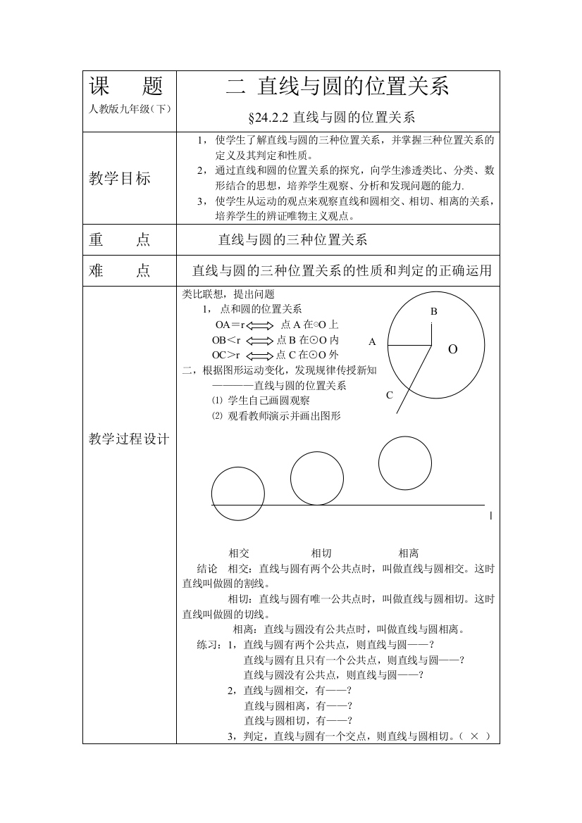 教案-直线与园的位置关系