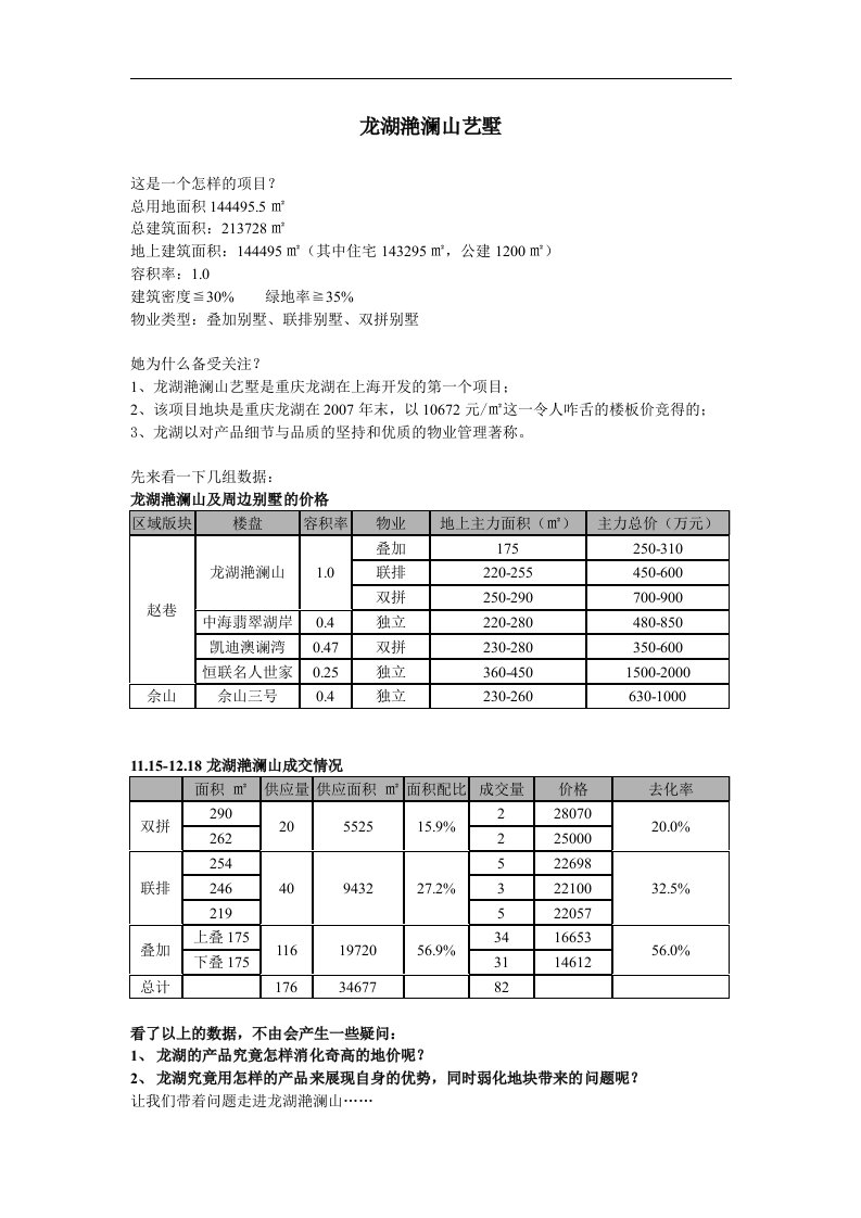 龙湖滟澜山艺墅案例分析.doc