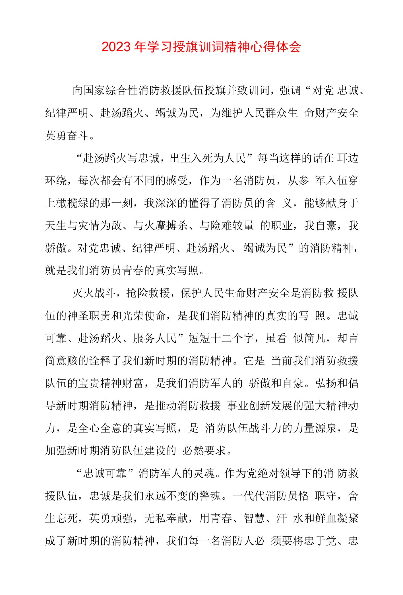 2023年学习授旗训词精神心得体会