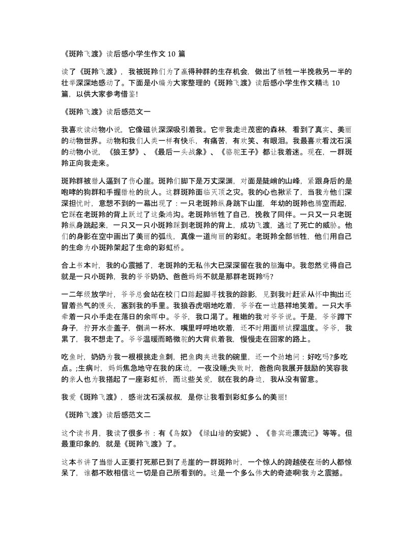 斑羚飞渡读后感小学生作文10篇