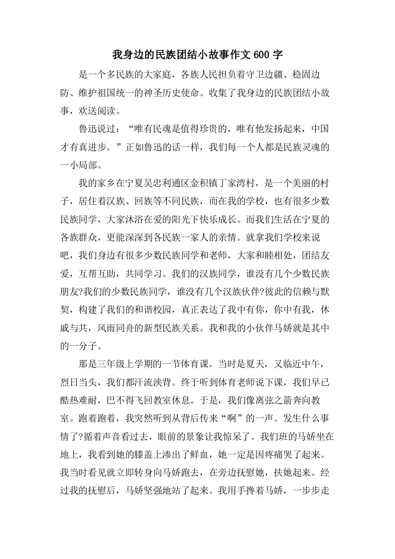 我身边的民族团结小故事作文600字