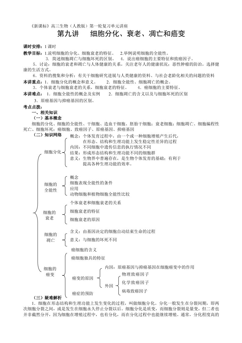 《新课标》高三生物(人教版)第一轮复习单元讲座