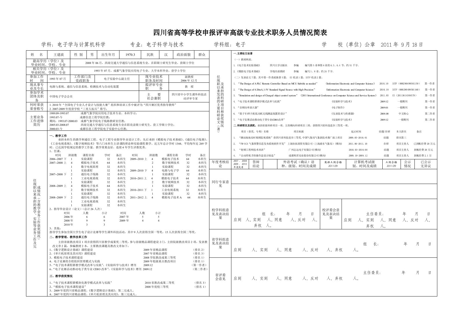 川省高等学校申报评审高级专业技术职务人员情况简表-WJB