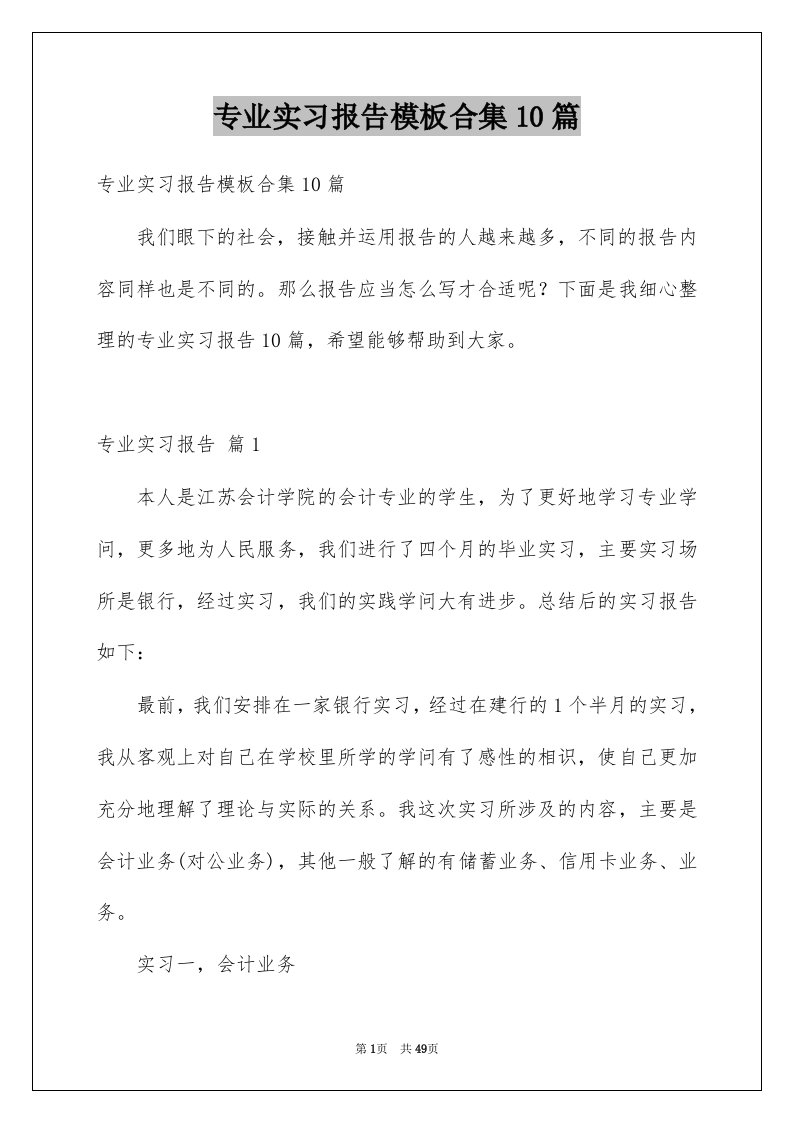 专业实习报告模板合集10篇例文