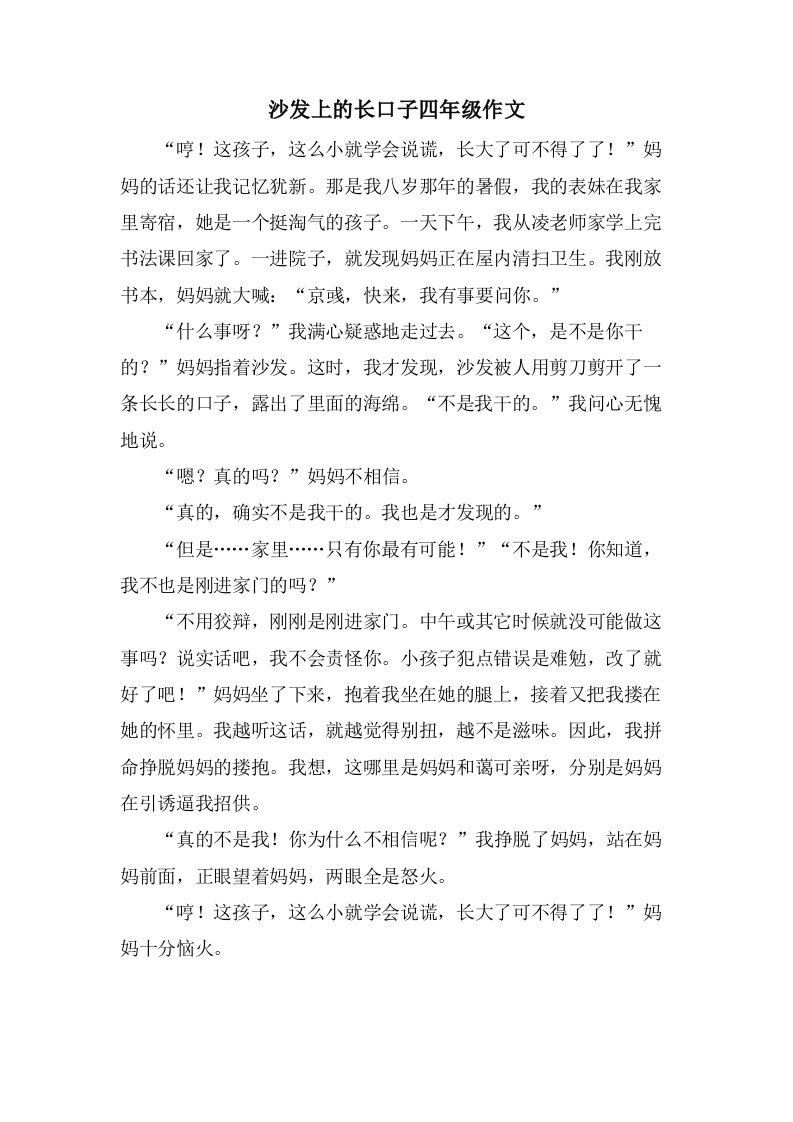 沙发上的长口子四年级作文