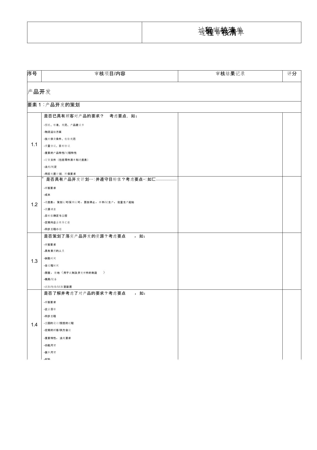 vda6.4过程审核清单