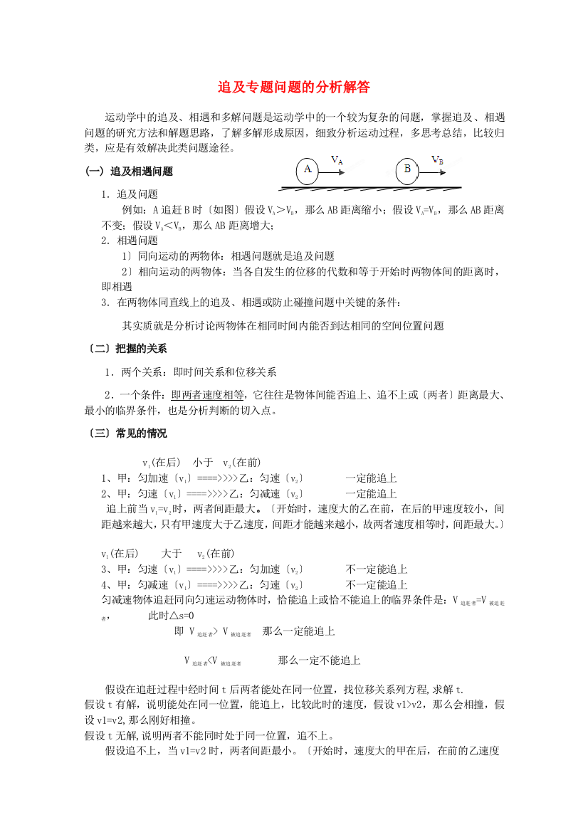 （高中物理）追及专题问题的分析解答