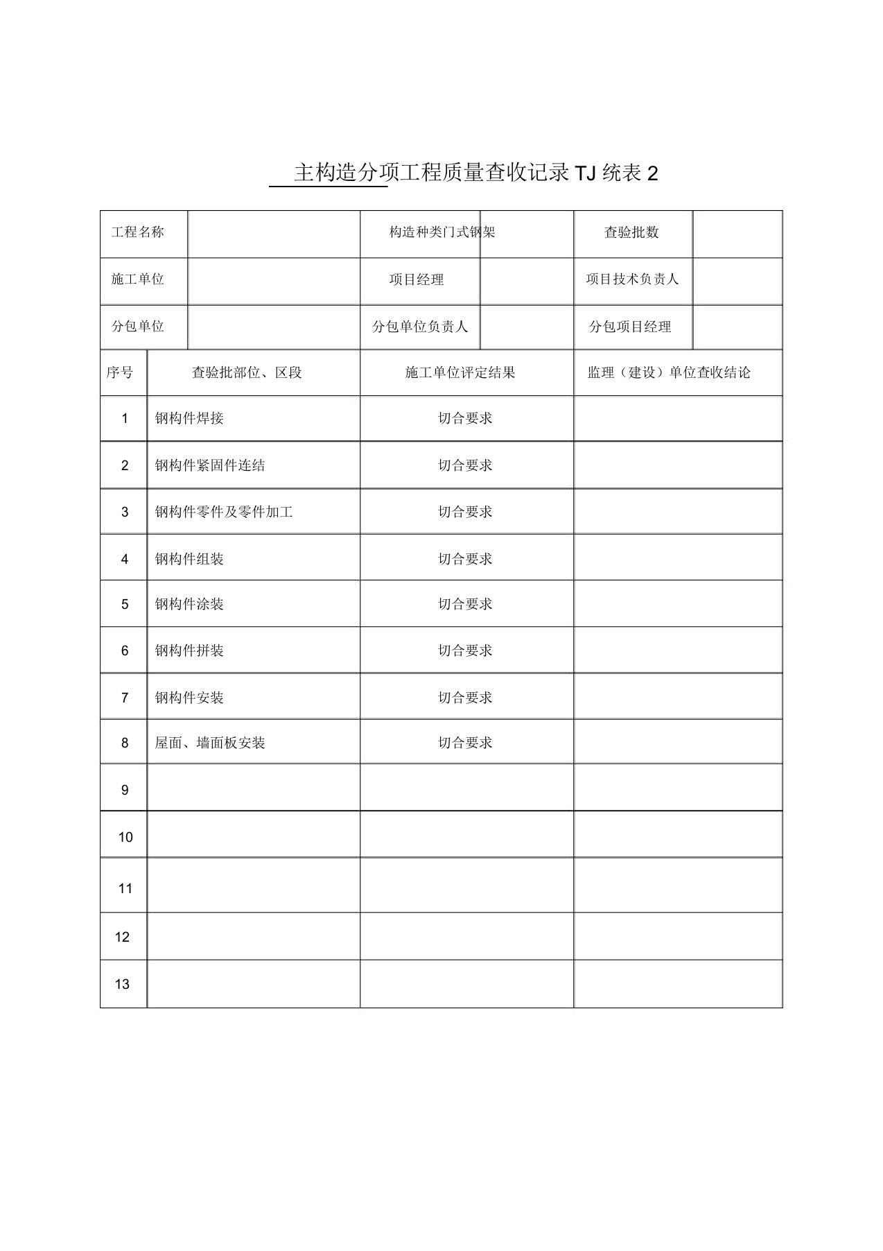 钢结构工程竣工验收模板