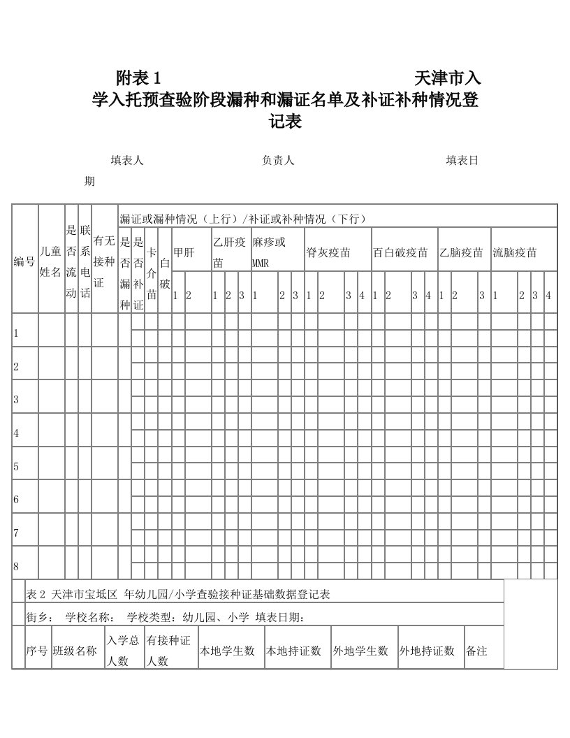 接种证查验用表