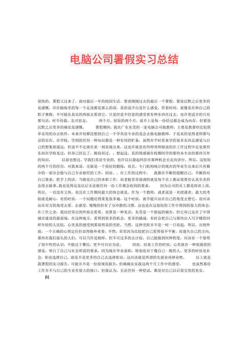 电脑公司署假实习总结