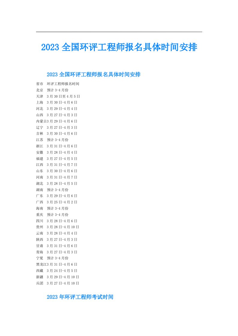 全国环评工程师报名具体时间安排