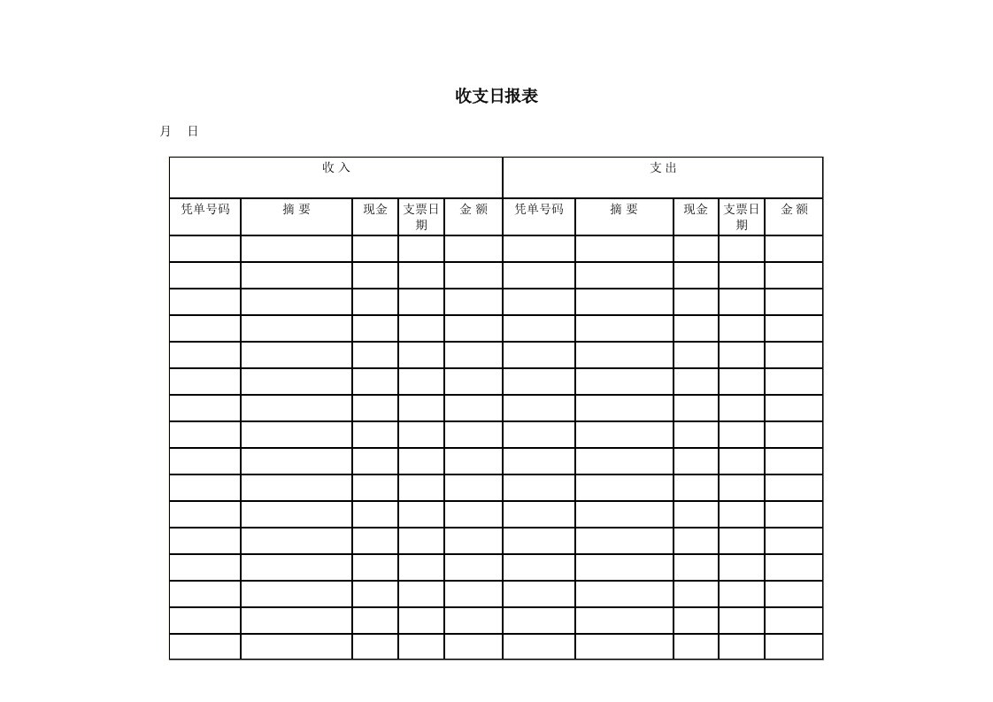 企业收支日报表