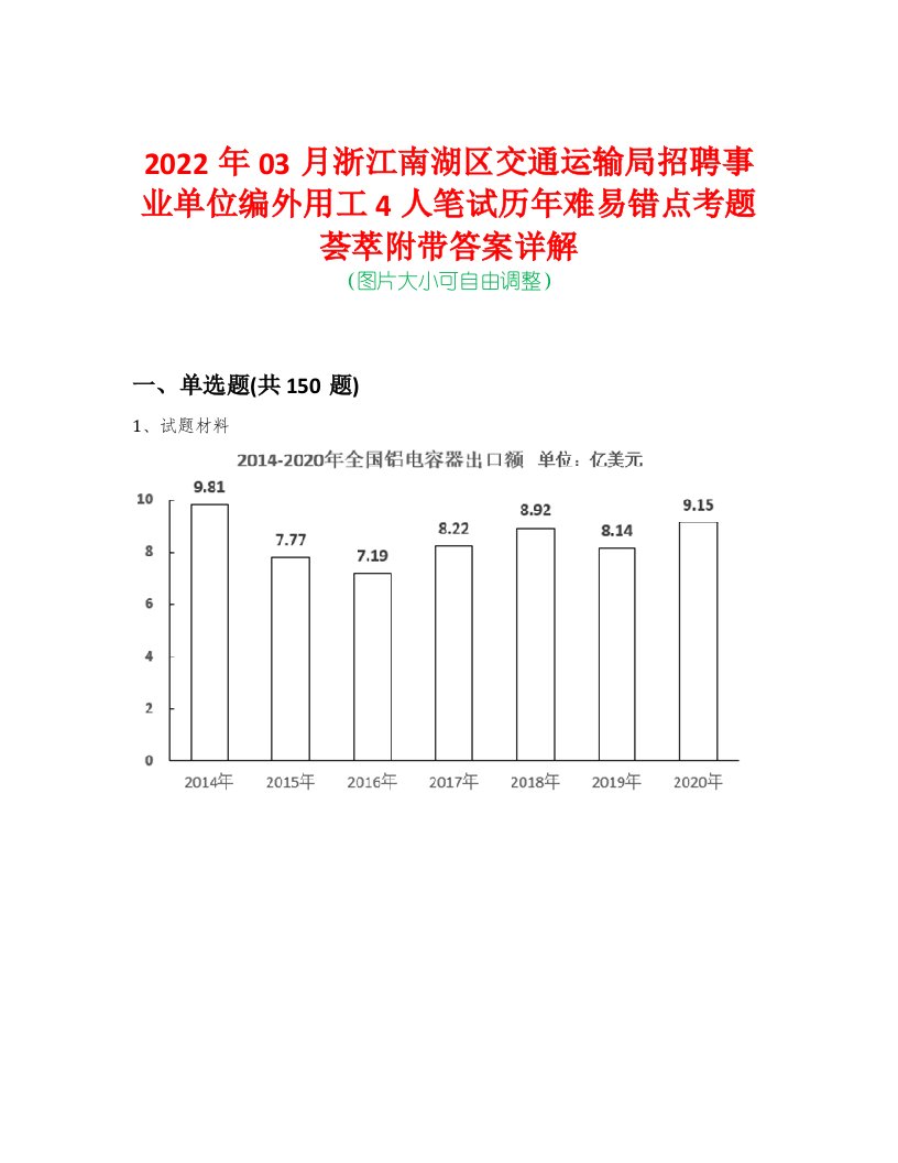 2022年03月浙江南湖区交通运输局招聘事业单位编外用工4人笔试历年难易错点考题荟萃附带答案详解