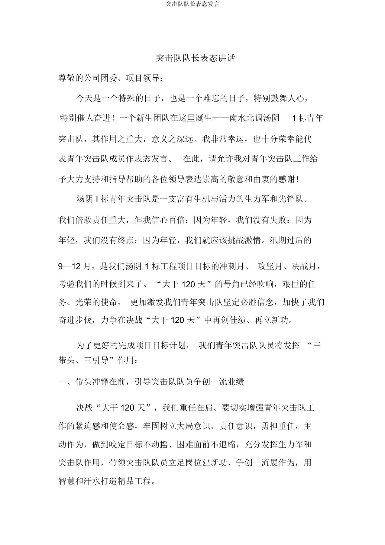 突击队队长表态发言