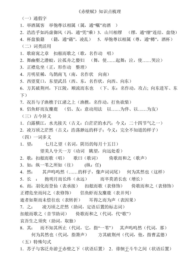 语文人教必修二文言知识点详细精确