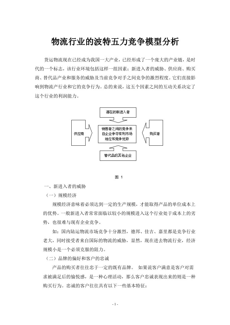 物流行业的波特五力竞争模型分析