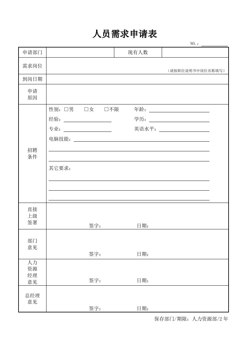 表格模板-40个人力资源及行政管理常用基础表格