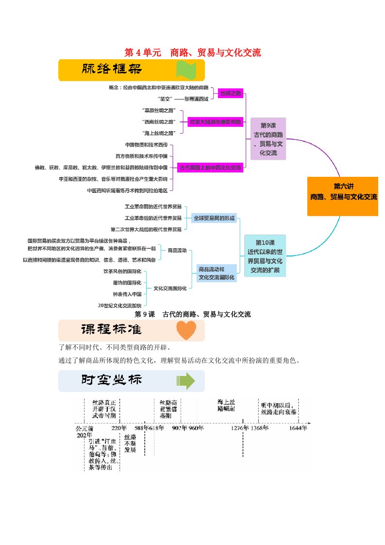 高二历史第4单元商路贸易与文化交流教学设计