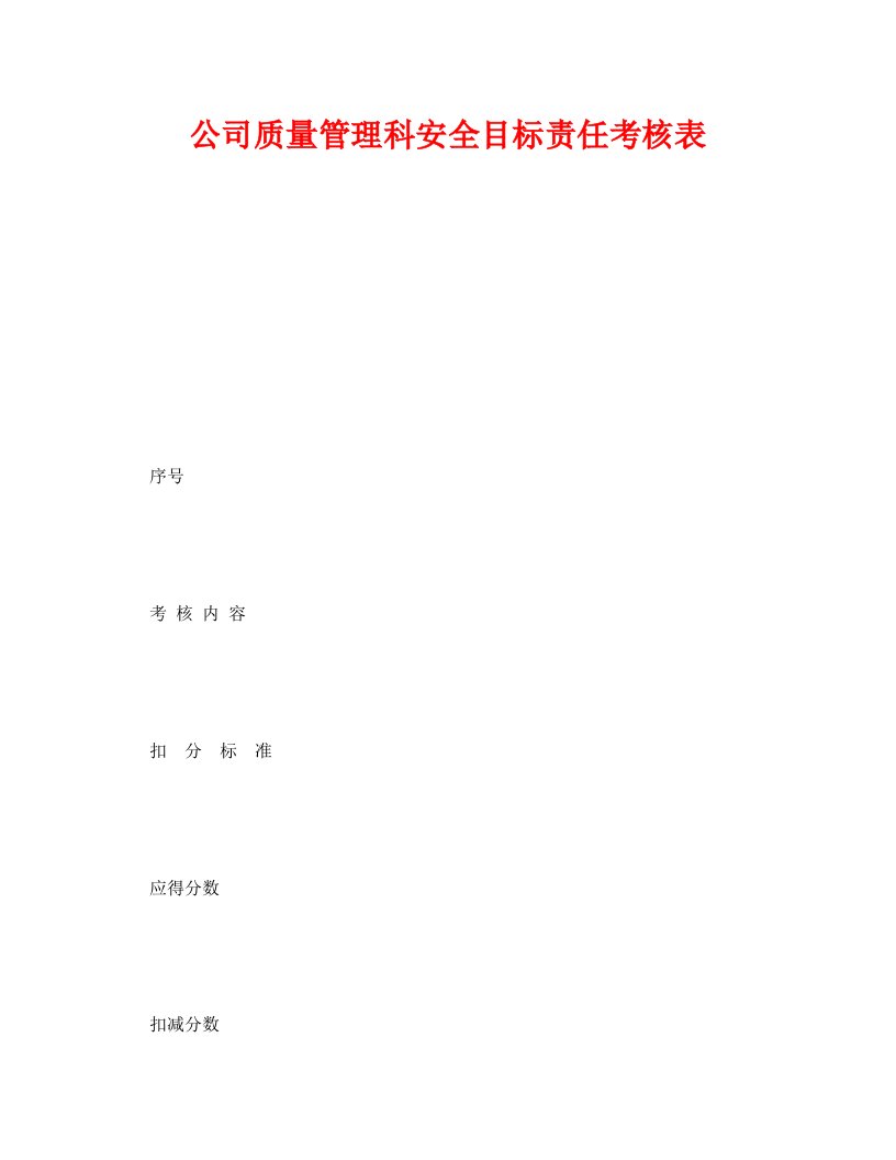 精编安全管理资料之公司质量管理科安全目标责任考核表