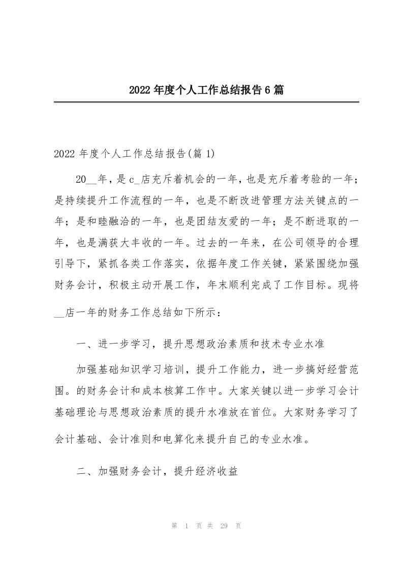 2022年度个人工作总结报告6篇