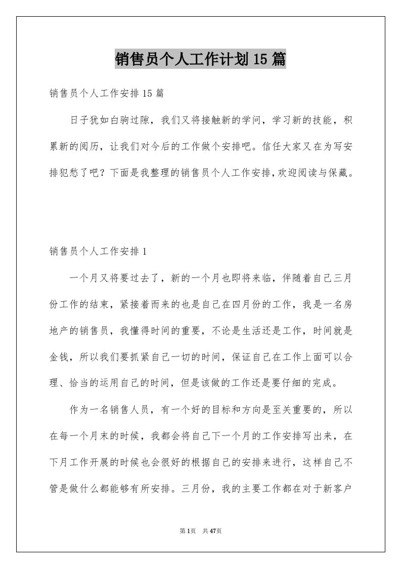 销售员个人工作计划15篇例文