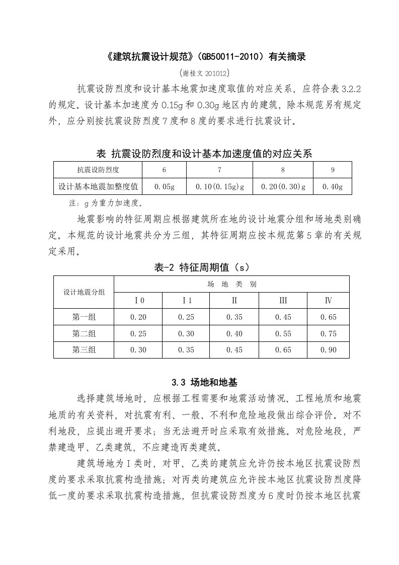 建筑抗震规范年摘录