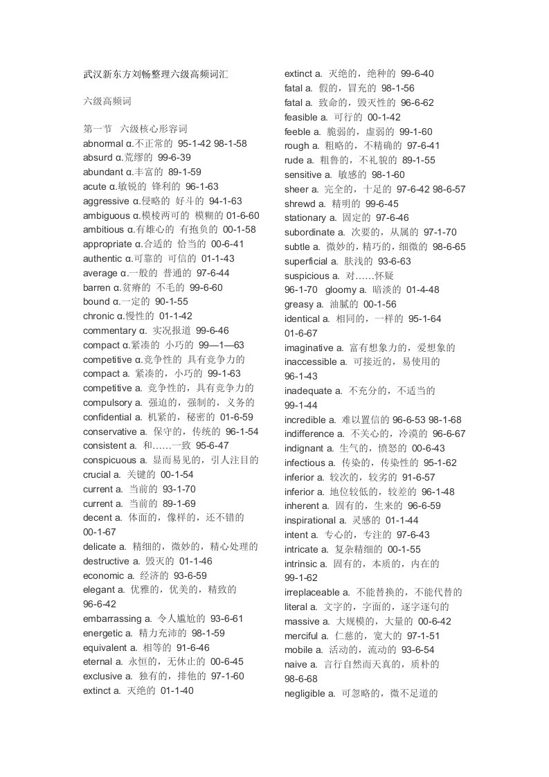 武汉知识汇总刘畅整理六级高频词汇