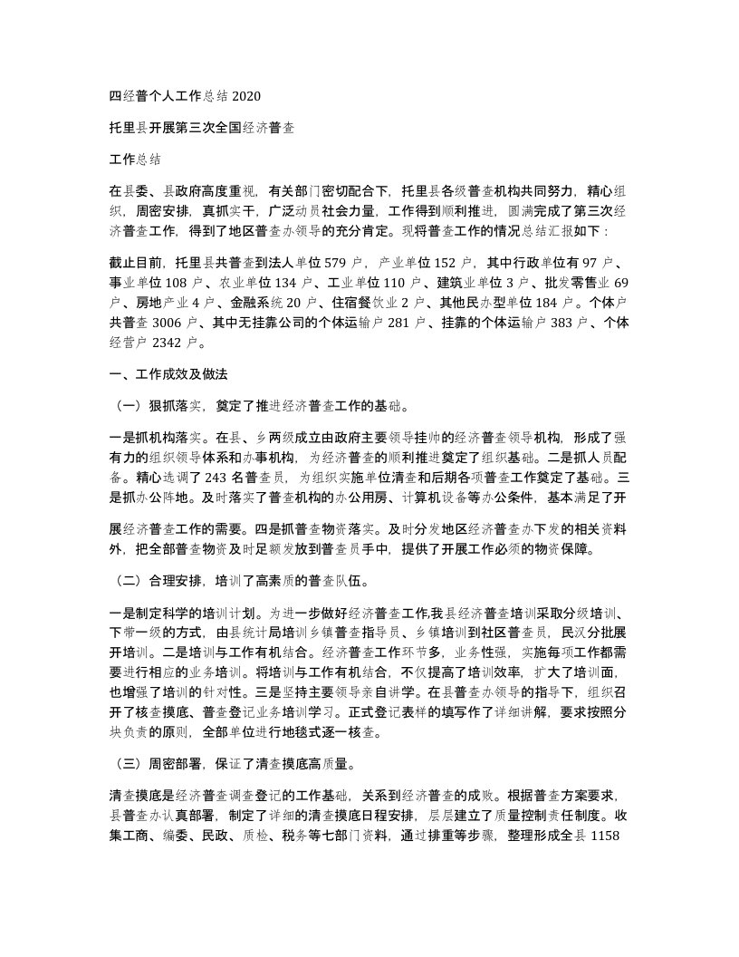 四经普个人工作总结2020