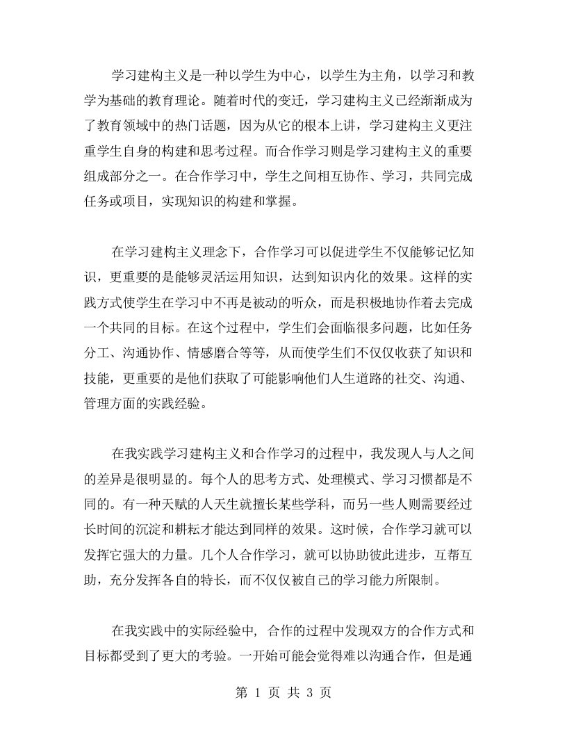 学习建构主义中的合作学习：我的心得与启示