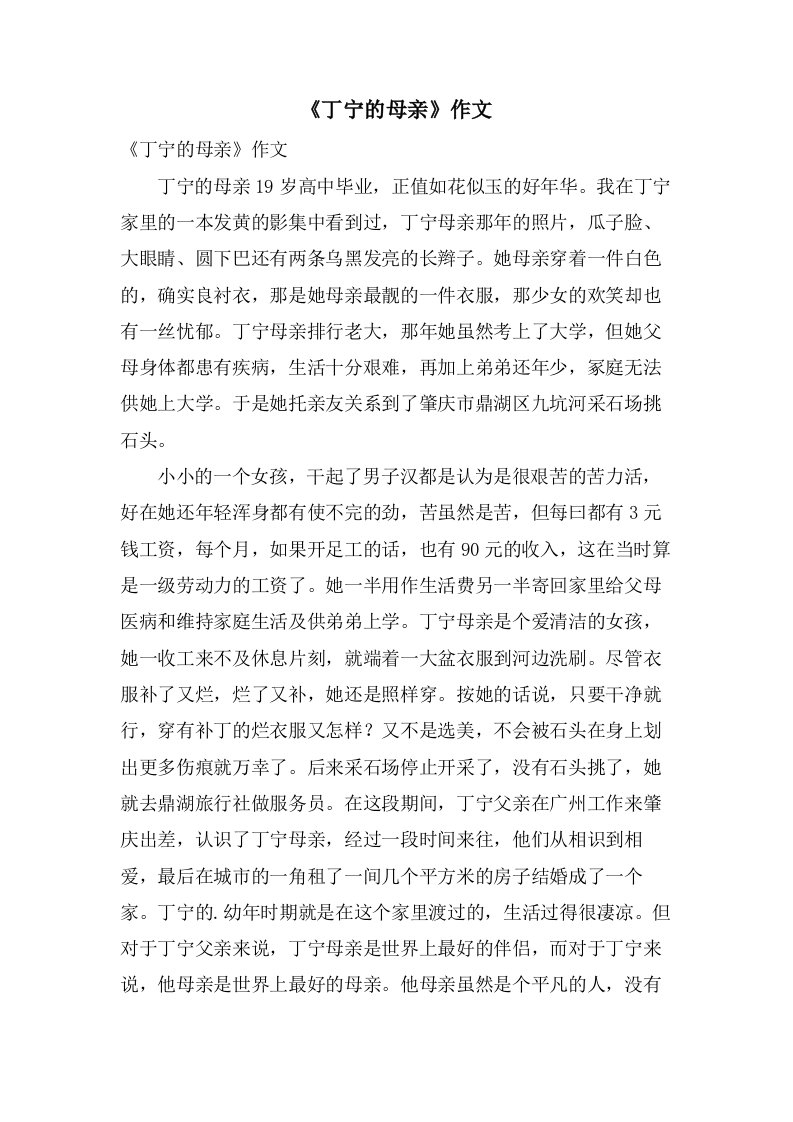 《丁宁的母亲》作文