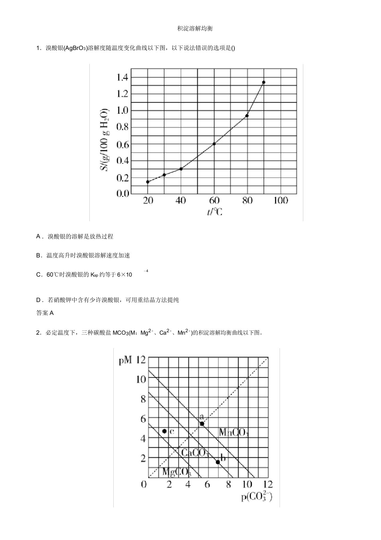 2020届高三高考化学一轮专题练习卷沉淀溶解平衡