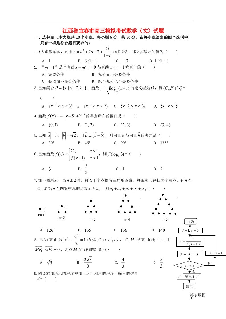 江西省宜市高三数学4月模拟考试试题