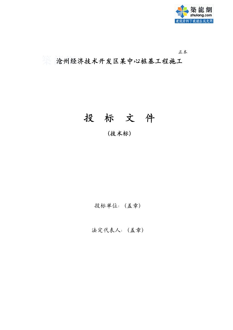 建筑资料-沧州某工程桩基正循环潜水钻机自然造浆法投标书技术标1