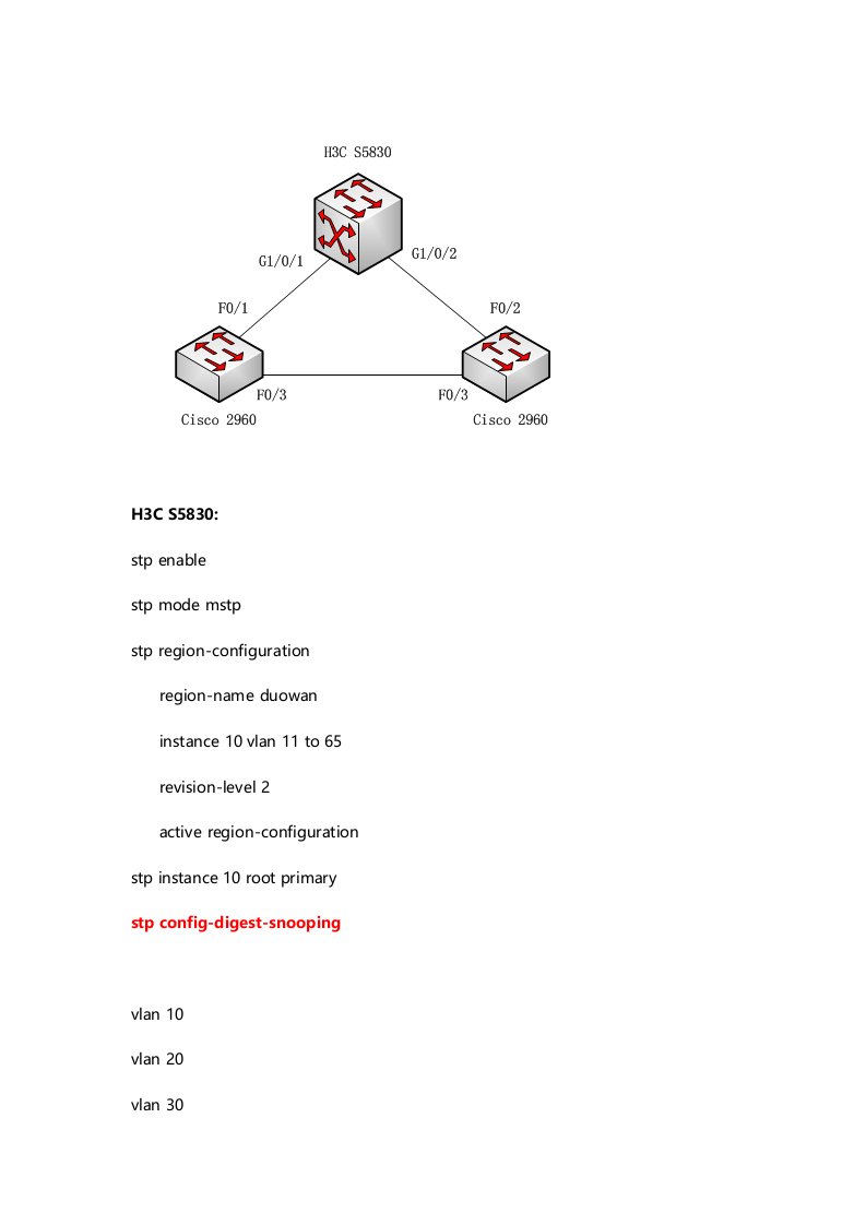 Cisco和H3C对接MSTP