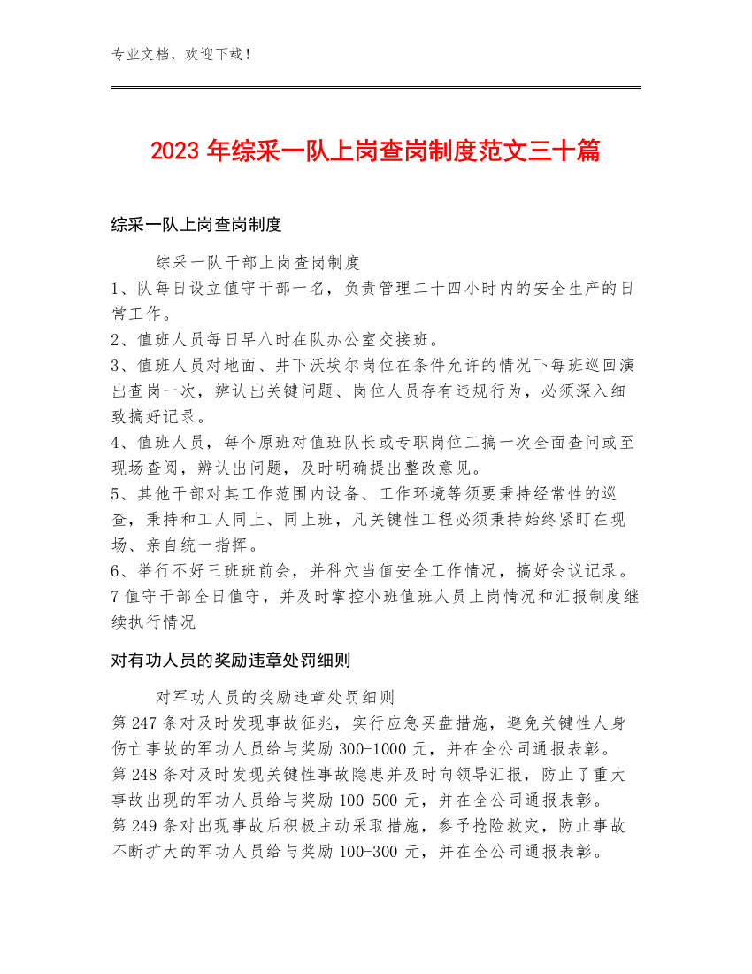 2023年综采一队上岗查岗制度范文三十篇