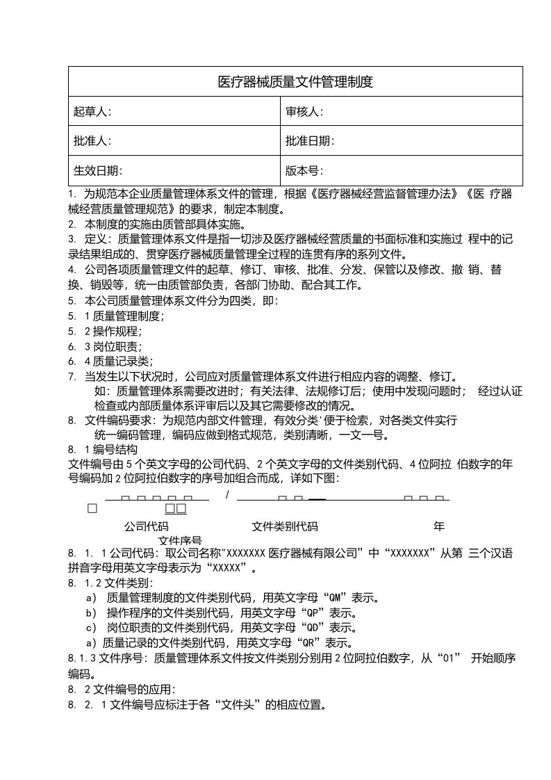 医疗器械质量文件管理制度