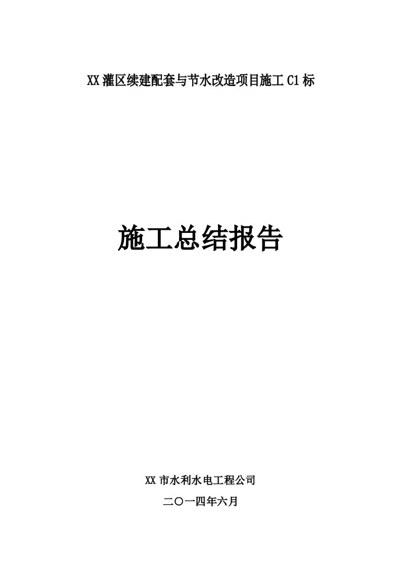 大型灌区续建配套专项项目综合施工完工总结报告