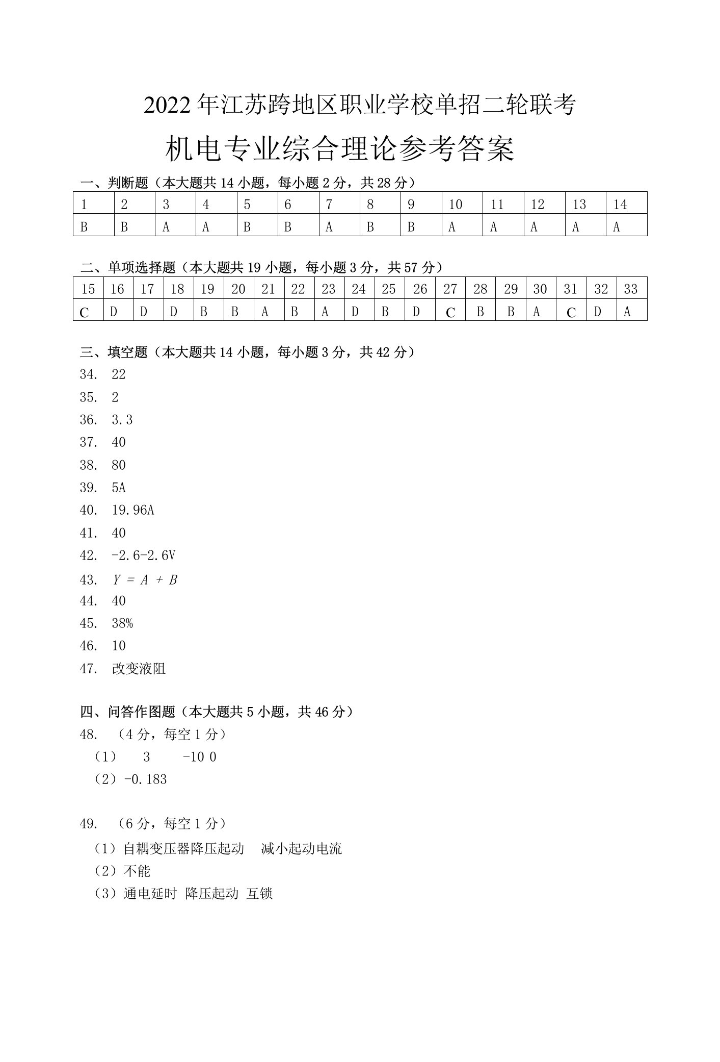 2022年江苏跨地区职业学校单招二轮联考